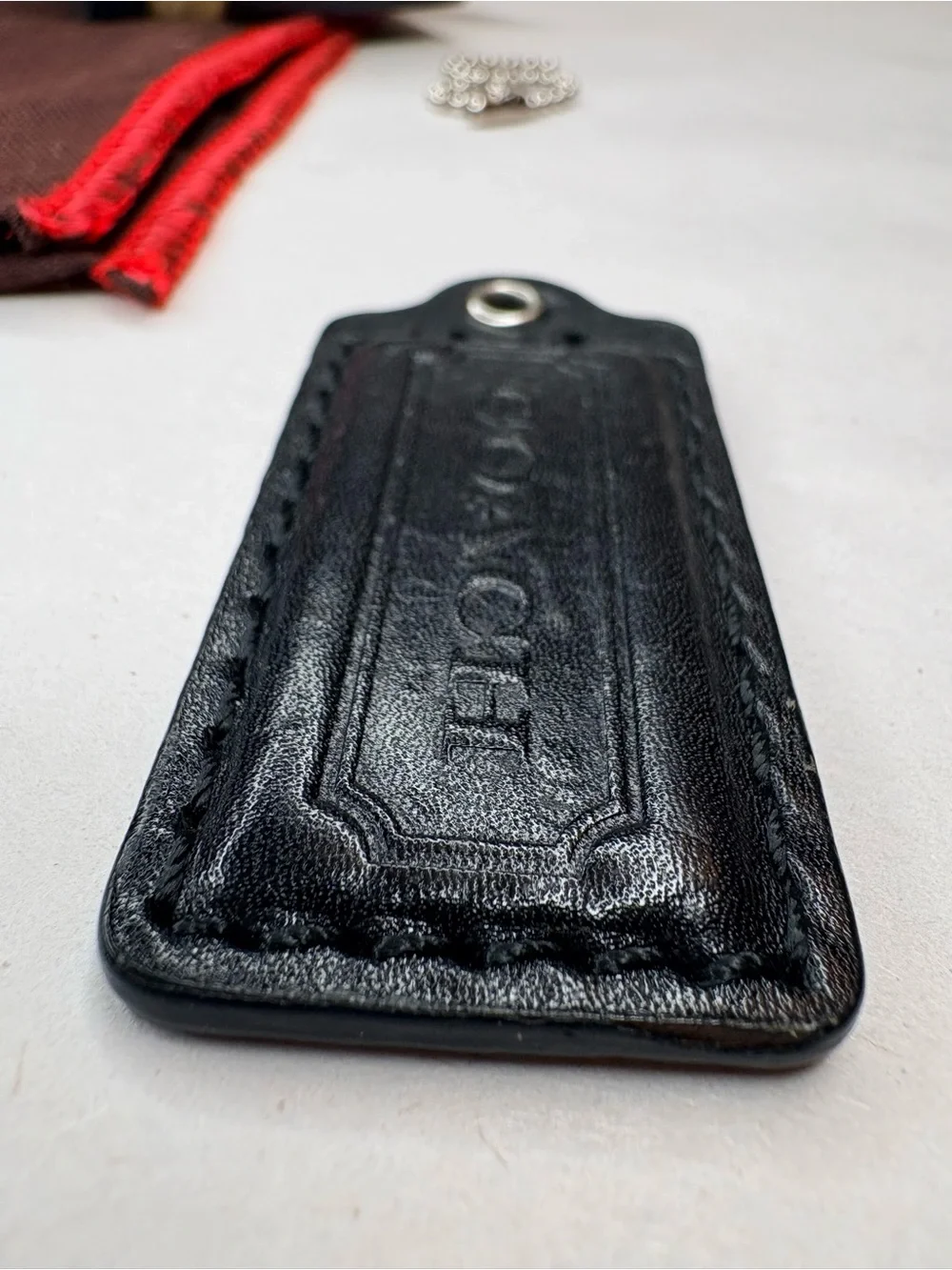 Y2K 2.5” Coach Black Leather Vintage Leather Hang Tag Bag Charm Replacement Fob